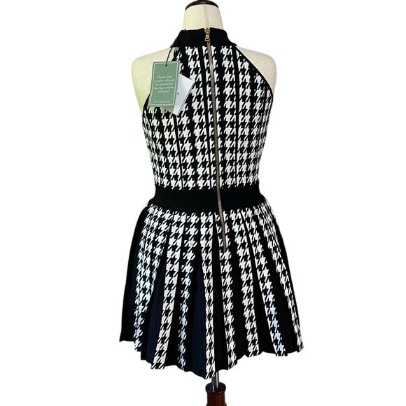 BALMAIN Women's Sleeveless Houndstooth Halterneck Mini Dress Size 46/ US 14 - Picture 5 of 15